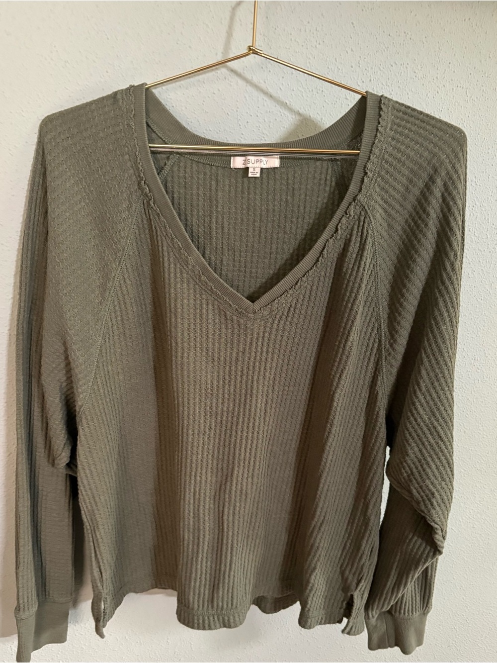 Z Supply Olive Green Waffle V-Neck Pullover